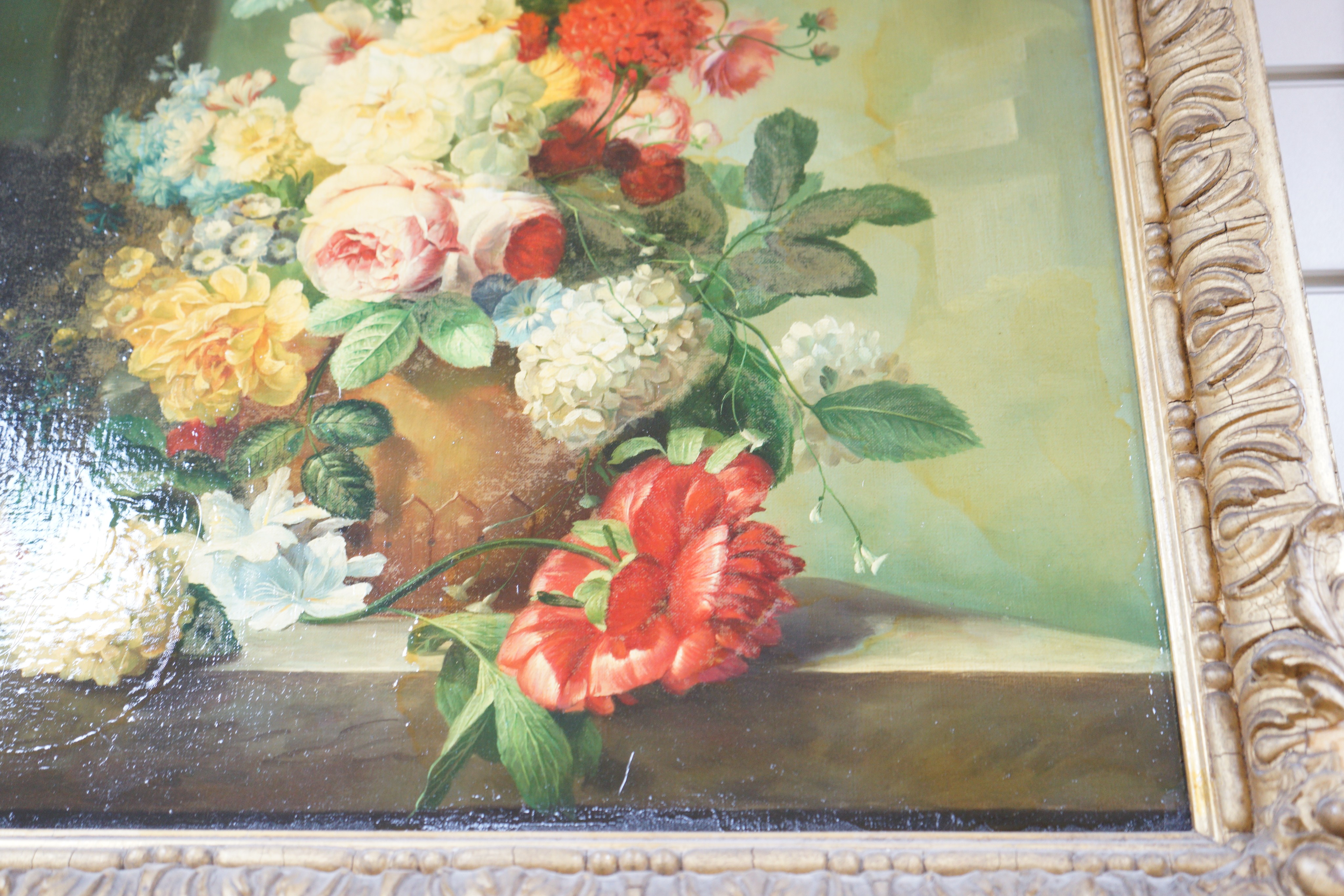 Continental School, oleograph, Still life of flowers in a vase, 61 x 50cm